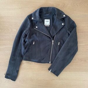Abercrombie & Fitch Vegan Suede Moto Jacket Dark Gray